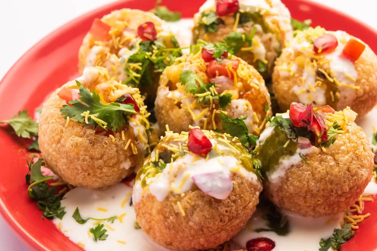 Crispy Dahi Puri stuffed with potato and sweet yogurt at Maya Flavors in Boca Raton, FL.